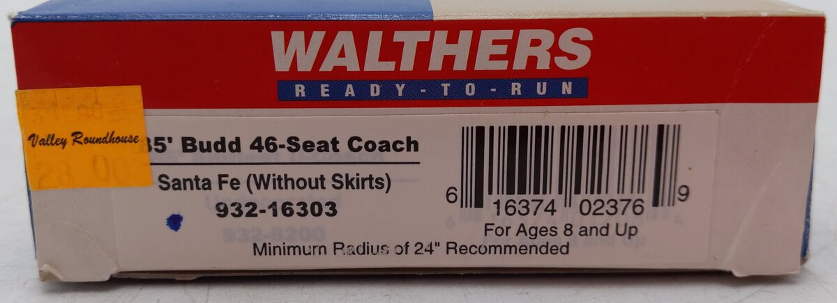 Walthers 932-16303 HO Scale Santa Fe 85' Budd 46-Seat Coach EX/Box