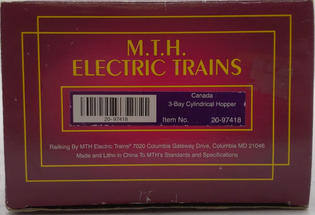 MTH 20-97418 O Canada Cylindrical Grain Hopper #110266 EX/Box