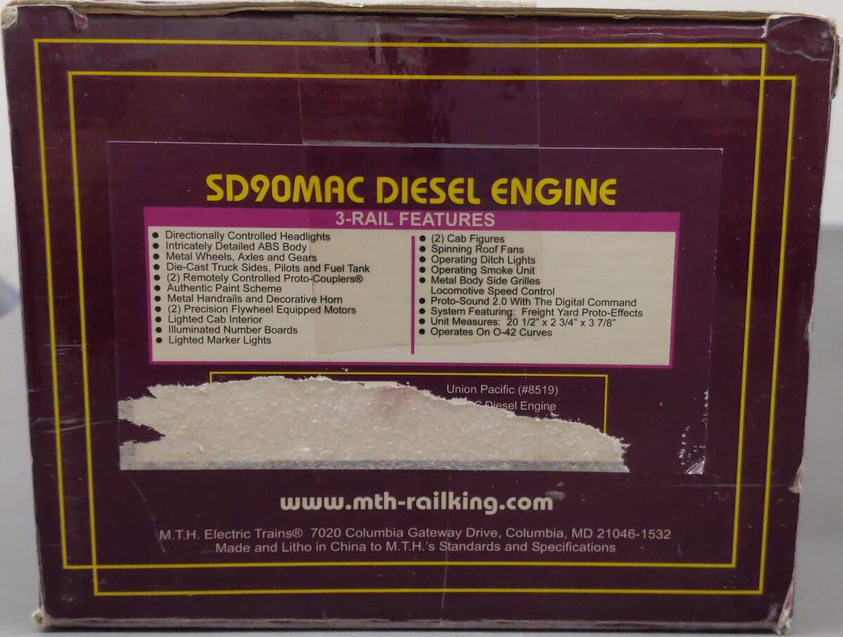 MTH 20-2475-1 O Gauge Union Pacific SD90MAC Diesel Locomotive #8519 w/ PS2 EX/Box