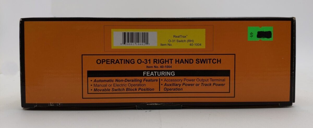 MTH 40-1004 O 31 RealTrax Nickel Silver Right Hand Remote Switch Turnout LN/Box