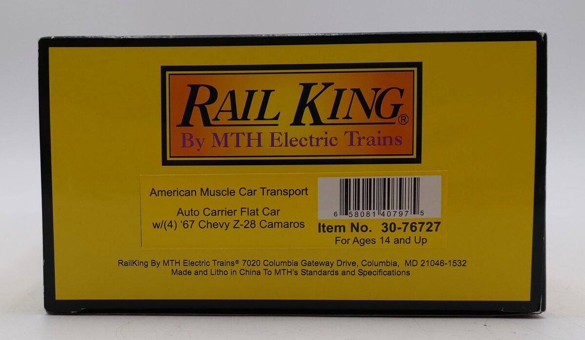 MTH 30-76727 O American Muscle Car Auto Carrier Flat Car w/ 4 '67 Chevy Z-28 LN/Box