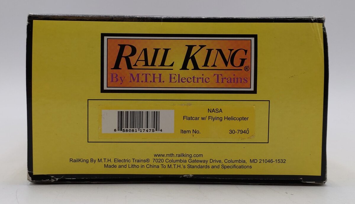 MTH 30-7940 O Gauge NASA Flatcar w/ Operating Helicopter LN/Box