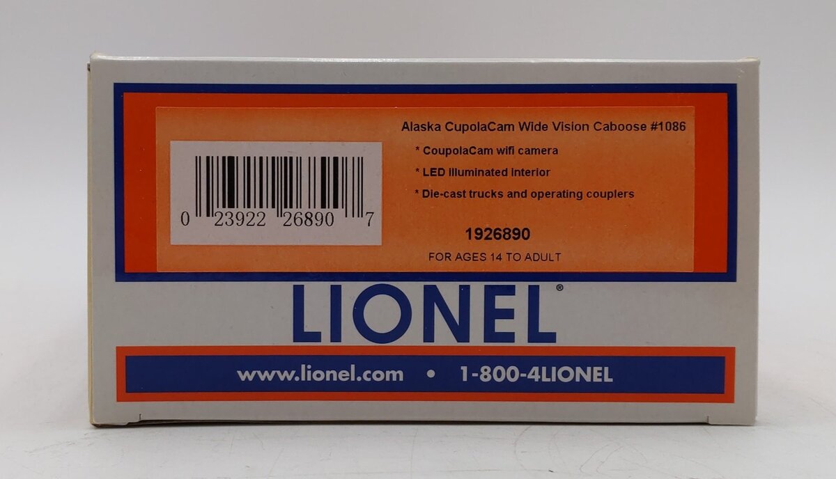 Lionel 1926890 O Gauge Alaska Railroad CupolaCam Wide Vision Caboose #1086 LN/Box