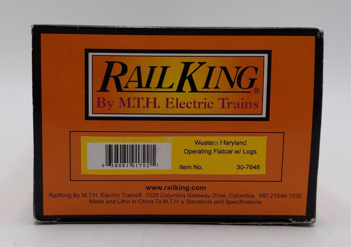 MTH 30-7648 O Gauge Western Maryland Operating Log Car w/ Logs #380 LN/Box