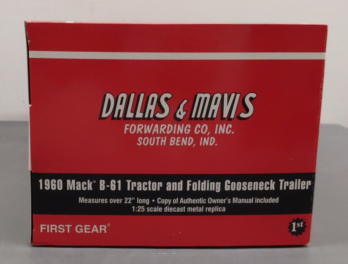 First Gear 1:25 Scale 1960 Mack B-61 w/Folding Gooseneck Trailer - Dallas Mavis LN/Box