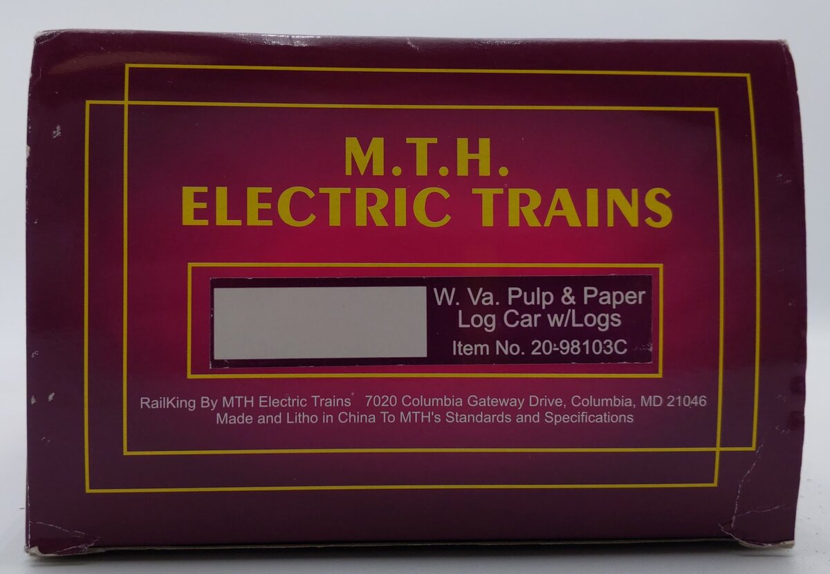 MTH 20-98103C O Gauge West Virginia Pulp and Paper Log Car w/Logs #162 EX/Box