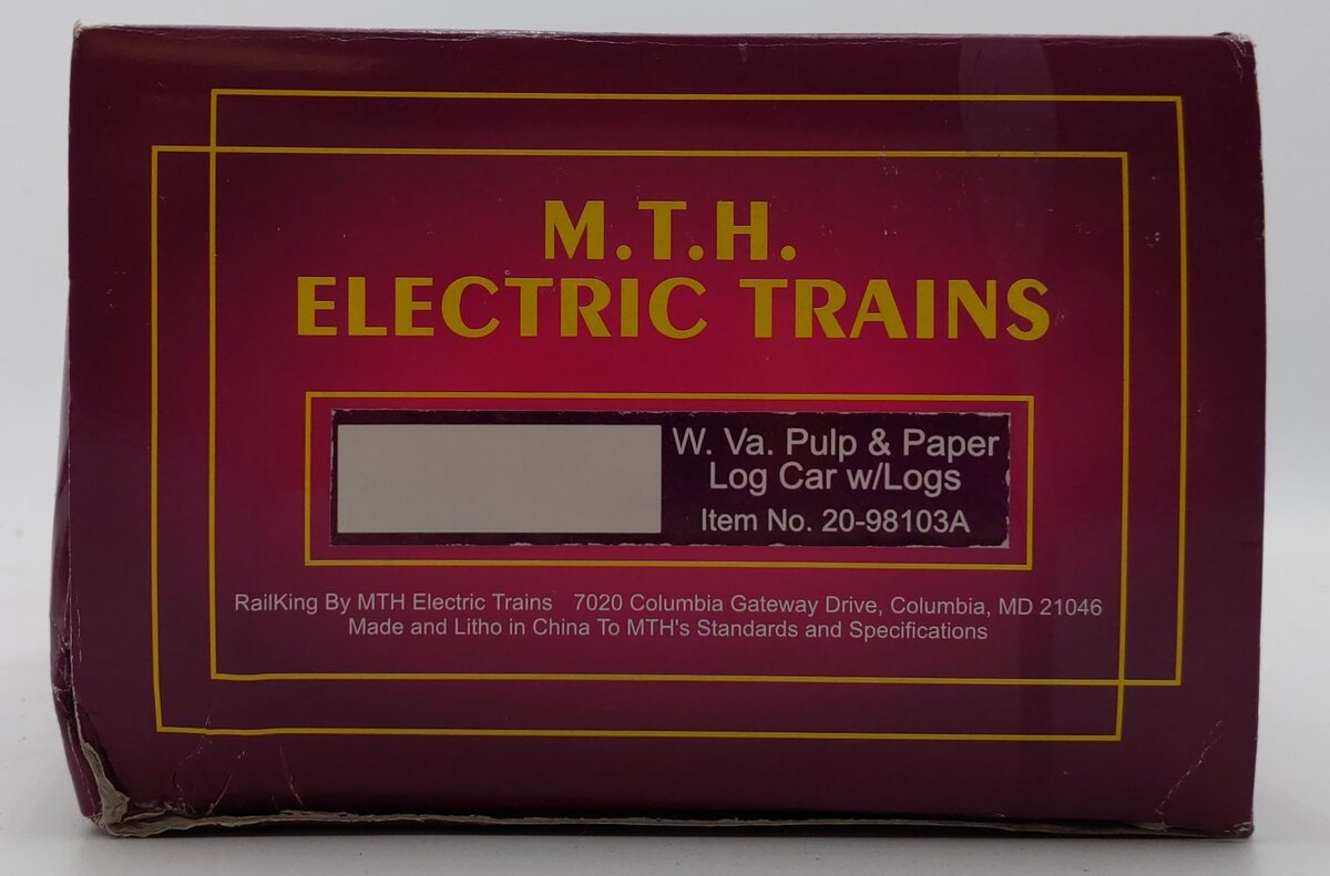 MTH 20-98103A O Gauge West Virginia Pulp and Paper Log Car w/Logs #153 EX/Box
