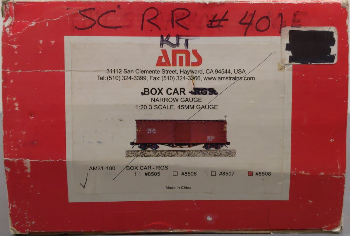 AMS AM31-180 Narrow Gauge Box Car - SC & RR #401 - Metal Wheels/Box