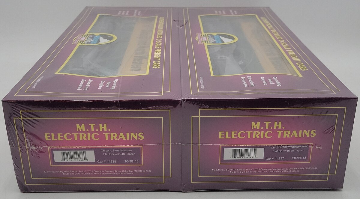 MTH 20-98118 O Gauge Chicago & Northwestern Flatcars with 40' Trailers MT/Box