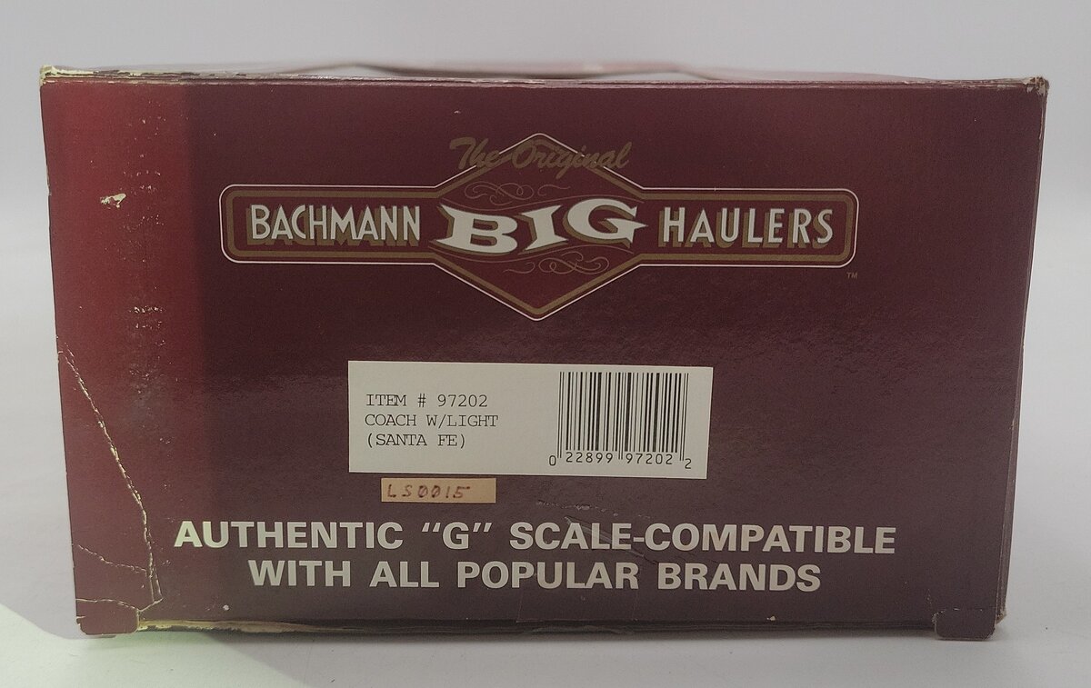 Bachmann 97202 G Scale Santa Fe Lighted Coach Car EX/Box