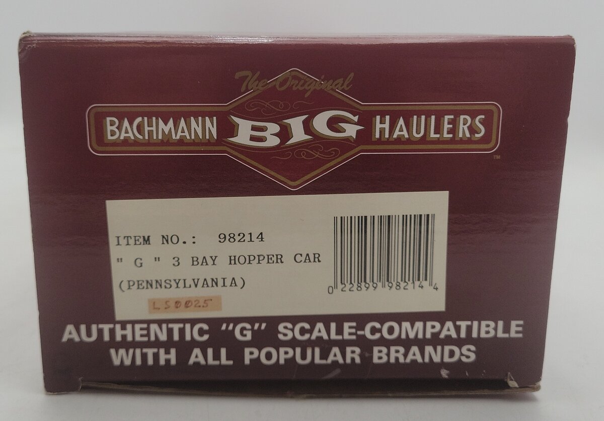 Bachmann 98214 G Pennsylvania 3 Bay Hopper w/ Coal Load- Metal Wheels #675345 EX/Box