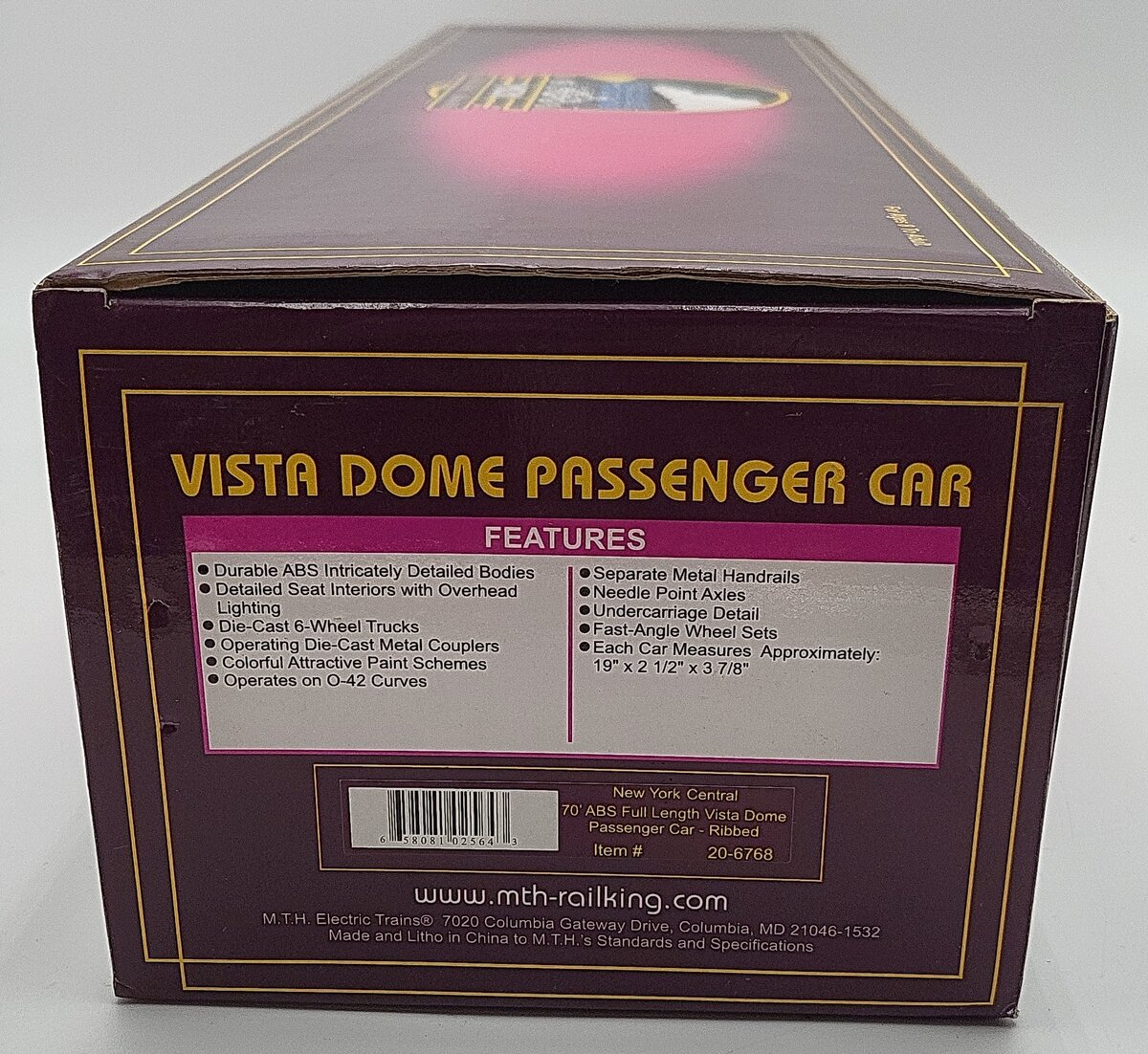 MTH 20-6768 O Gauge New York Central "Hudson River" Vista Dome Car VG/Box
