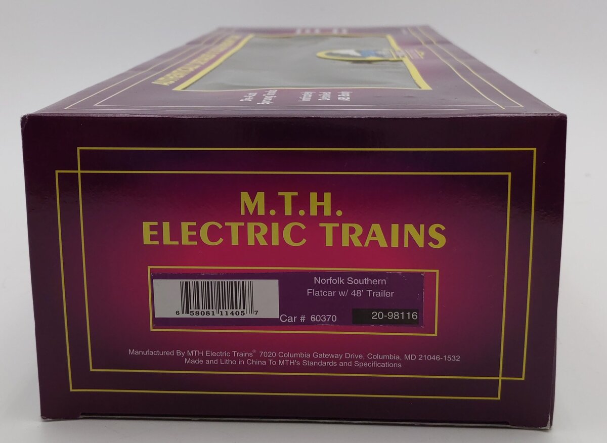 MTH 20-98116 O Norfolk Southern Flatcar with 48' Trailer #60370 LN/Box