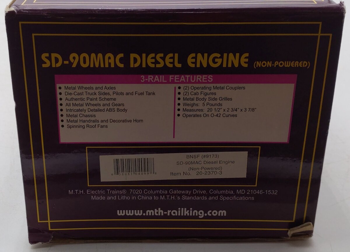 MTH 20-2370-1 BNSF SD-90MAC Diesel Engine w/PS2 #9167 EX