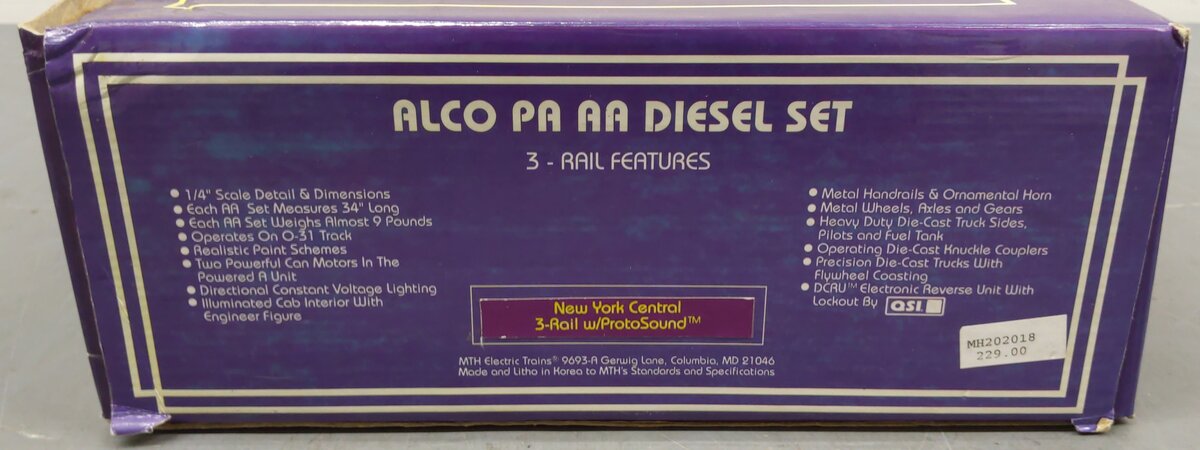 MTH 20-2018-1 O Gauge NYC Alco PA AA Diesel Engine Set #4200/4204 w/ PS.1 VG/Box