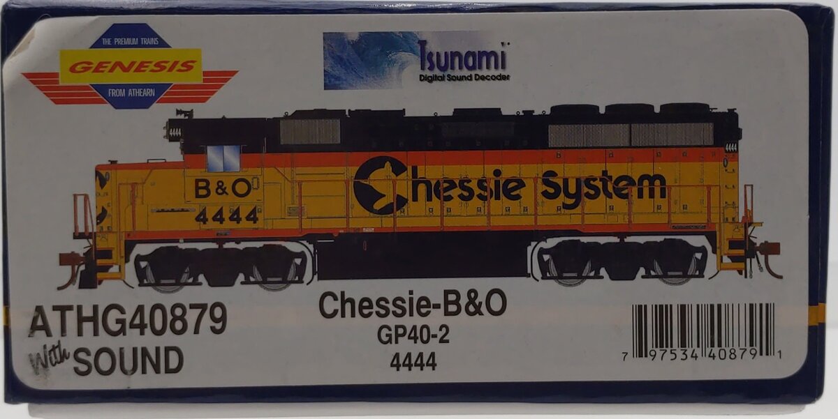 Athearn G40879 HO Chessie/B&O GP40-2 Diesel Locomotive #4444 w/DCC & Sound LN/Box