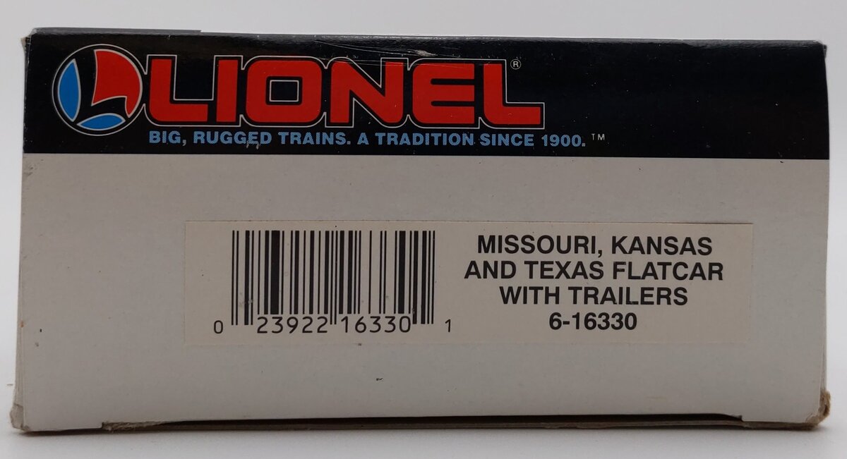 Lionel 6-16330 O Gauge Missouri, Kansas & Texas Flatcar w/ Trailers EX/Box