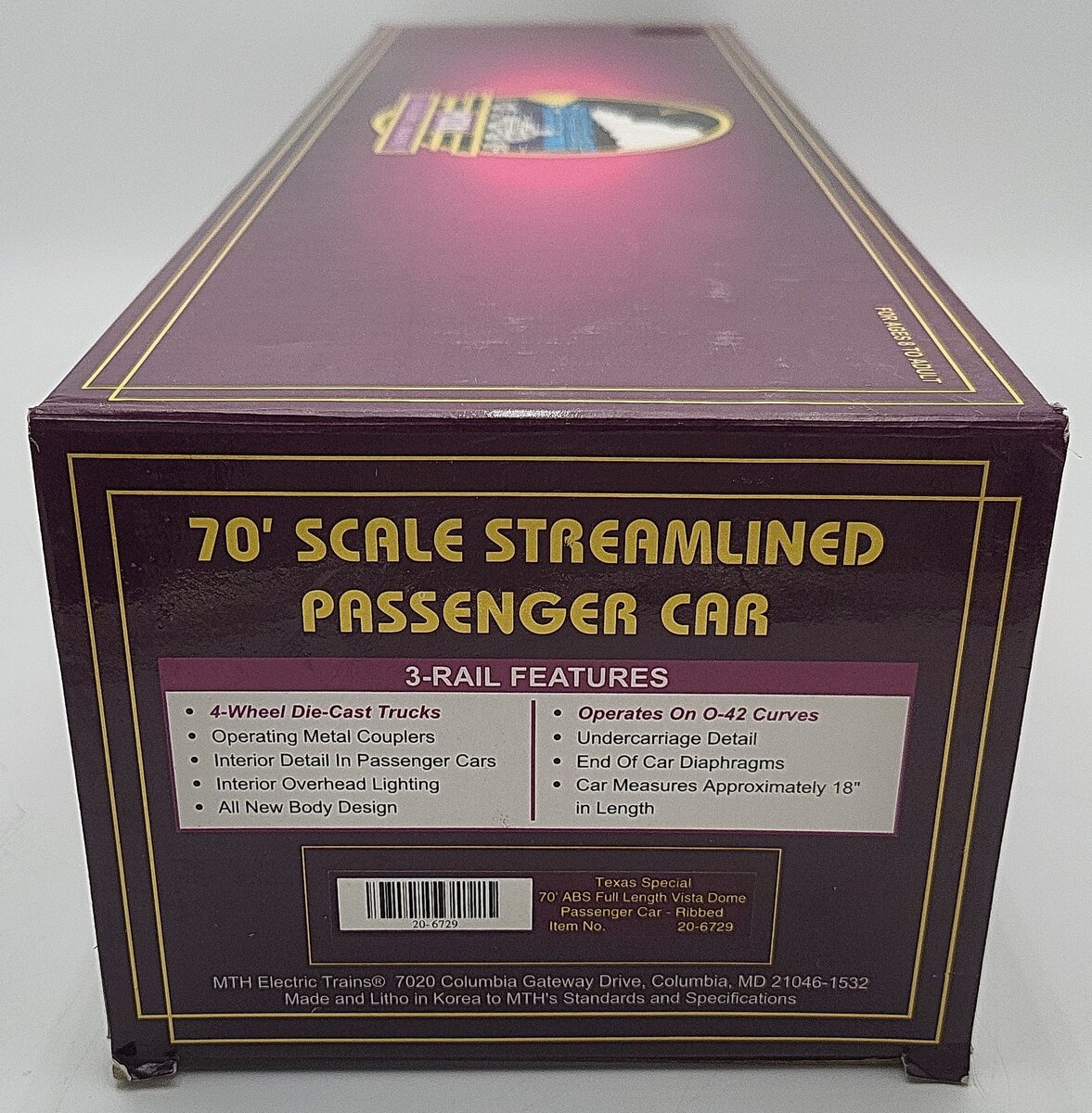 MTH 20-6729 Texas Special Full Vista Dome Car EX/Box