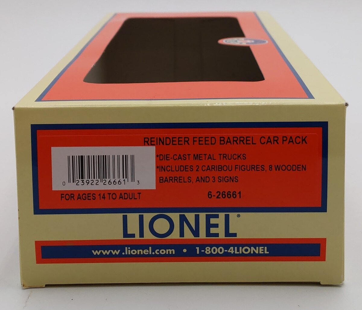 Lionel 6-26661 O Gauge Reindeer Feed Barrel Ramp Car Pack LN/Box