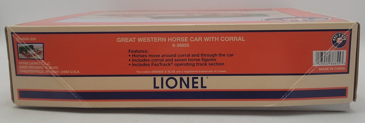 Lionel 6-36855 O Gauge Great Western Operating Horse Car w/Corral EX/Box