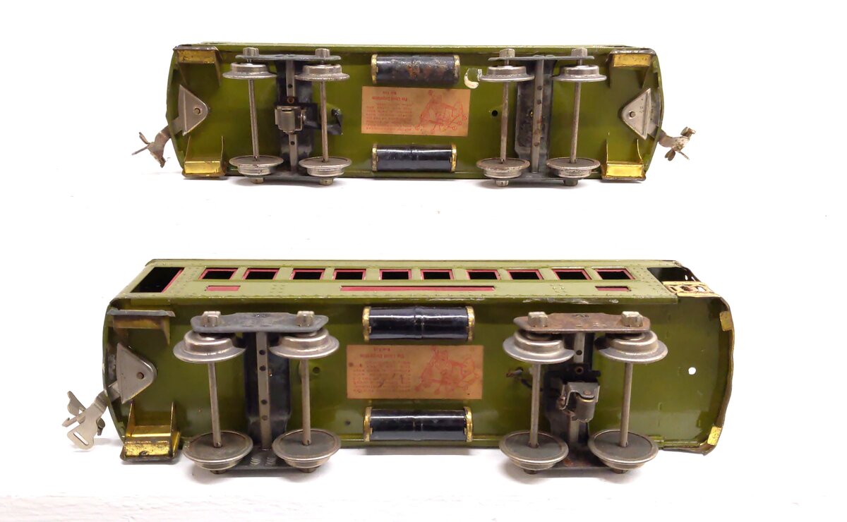Lionel 337/338 Vintage Standard Gauge Olive Green Pullman And Observation Cars VG