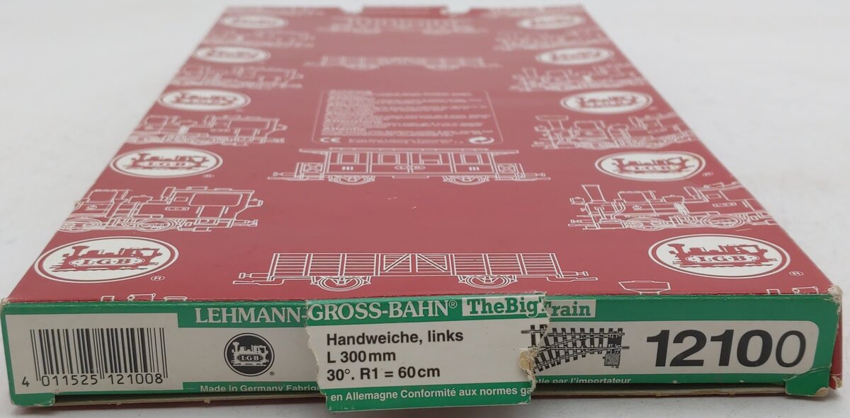LGB 12100 G Gauge Brass 30° Left Hand Manual Switch Turnout EX/Box