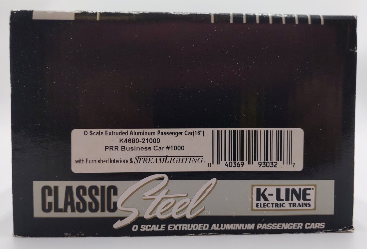 K-Line K4680-21000 O Pennsylvania 16" Aluminum Business Car #1000 EX/Box