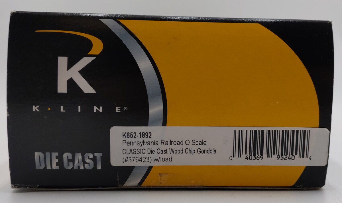 K-Line K652-1892 O Gauge Diecast PRR Wood Chip Gondola w/ Load #376423 EX/Box