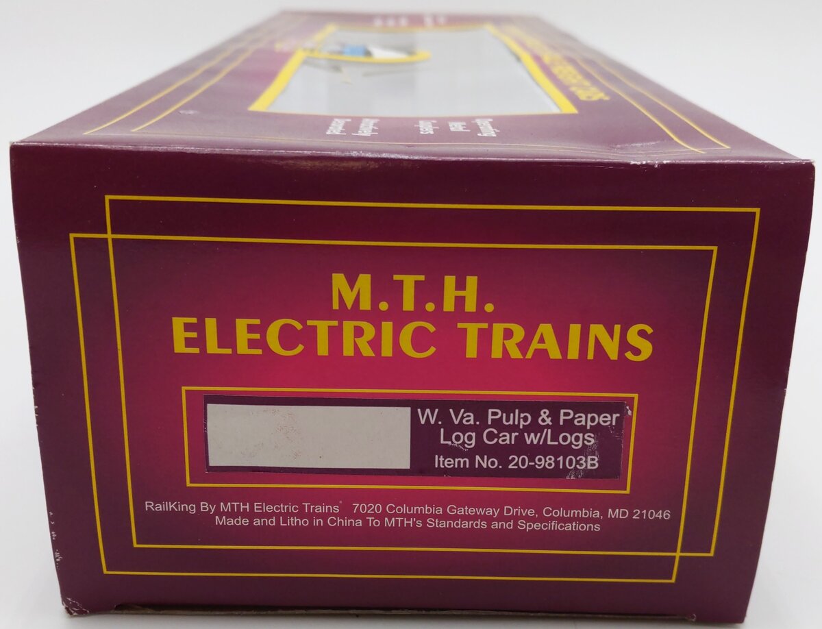 MTH 20-98103B O Gauge West Virginia Pulp and Paper Log Car w/Logs #162 EX/Box