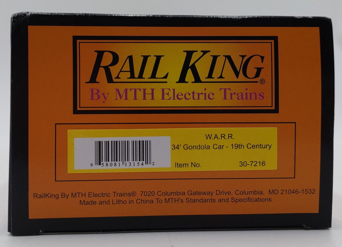 MTH 30-7216 O Gauge W.A.R.R. 19th Century 34' Gondola Car EX/Box