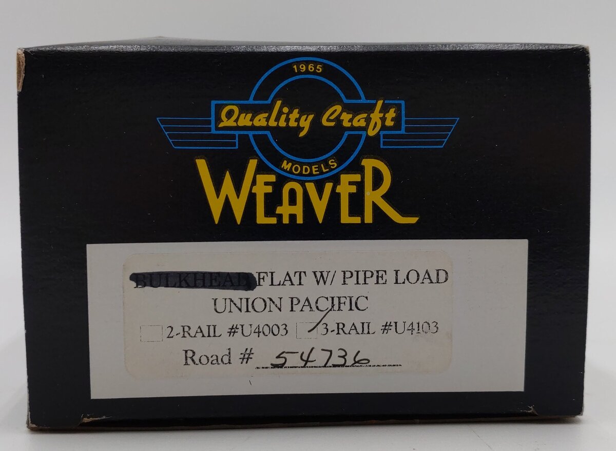 Weaver U4103 O Gauge Union Pacific 50' Flatcar With Pipe Load #54736 EX/Box