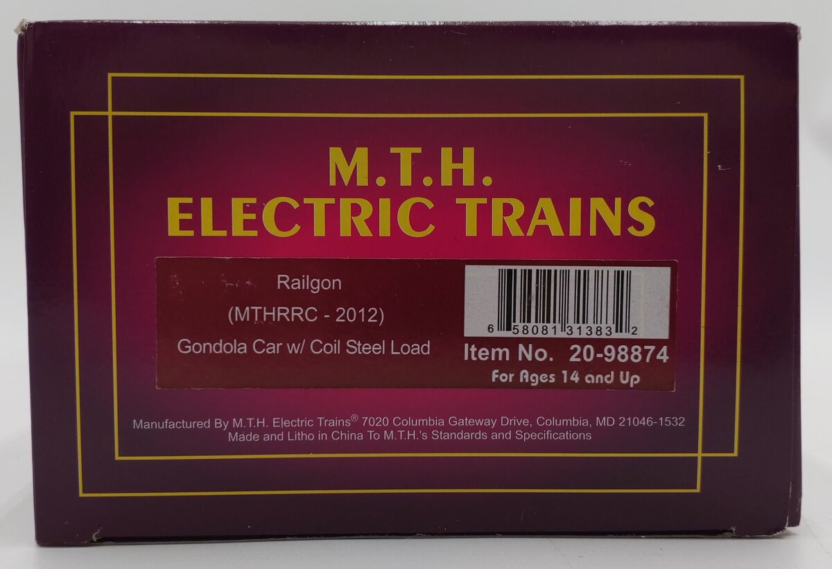 MTH 20-98874 O Railgon MTHRRC 2012 Gondola Car w/Coil Steel Load #310685 EX/Box