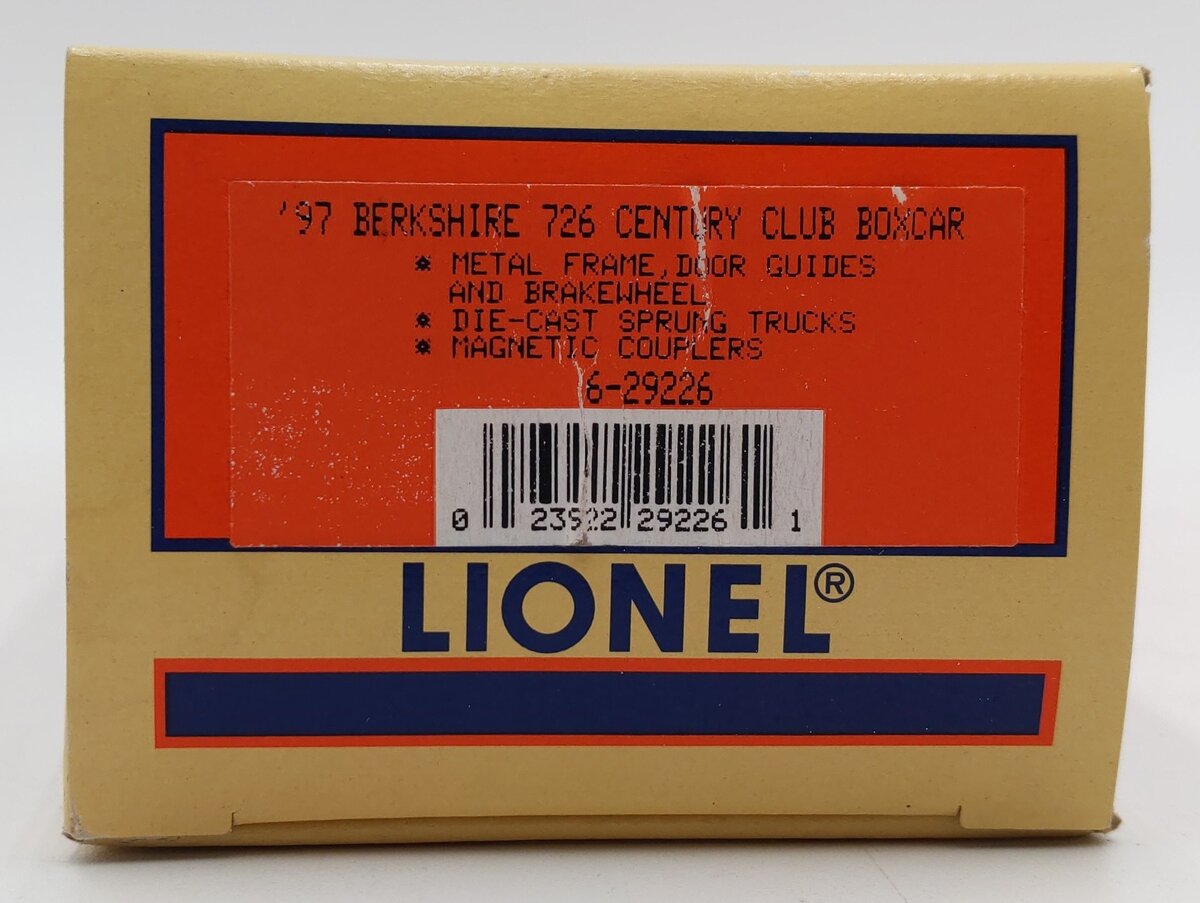Lionel 6-29226 O Gauge Berkshire Century Club Boxcar #726 LN/Box
