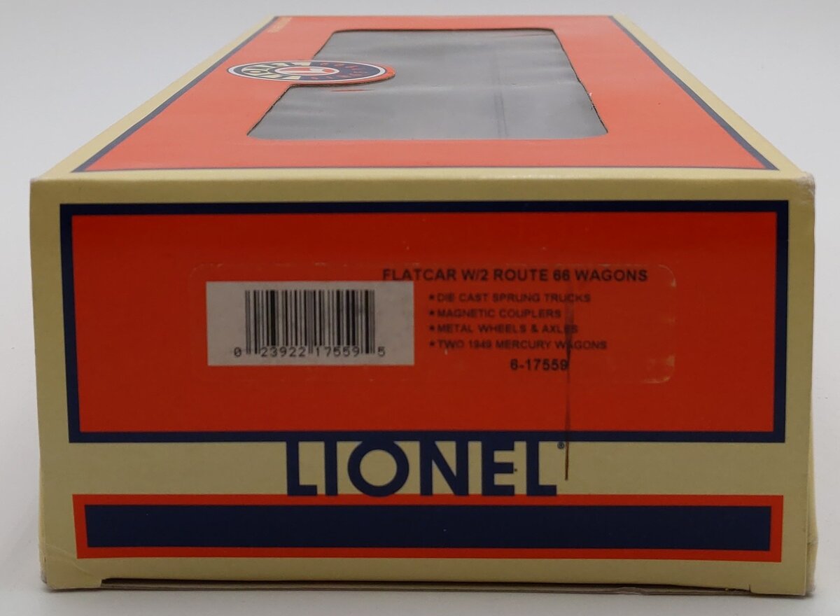 Lionel 6-17559 O Route 66 Standard O Flat Car w/2 Woodie Station Wagons LN/Box