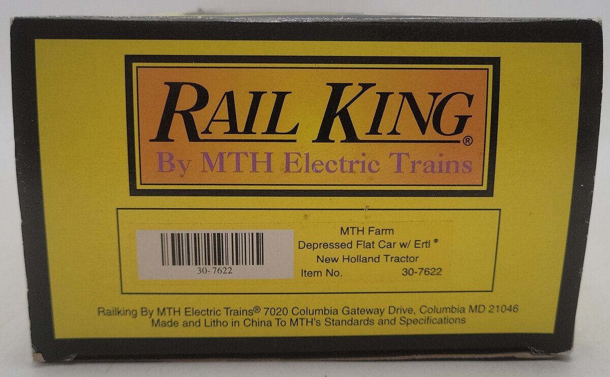 MTH 30-7622 O Gauge Depressed Center Flat w/ Ertl New Holland Tractor #21136 EX/Box