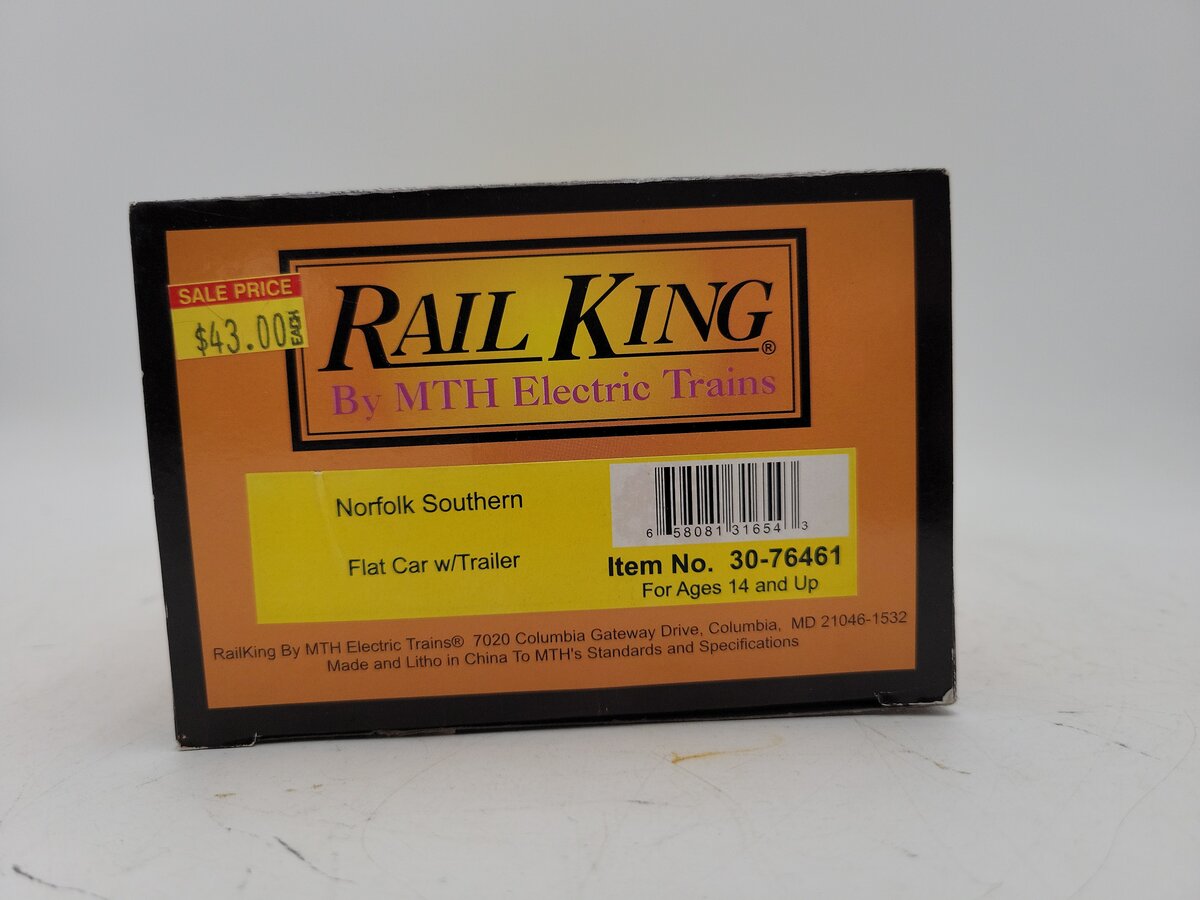 MTH 30-76461 O Norfolk Southern Flat Car w/ Trailer EX/Box