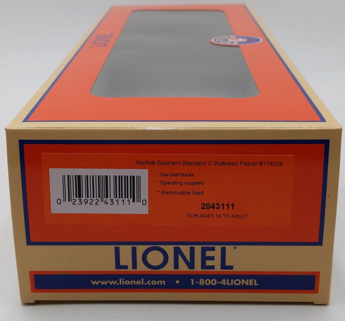 Lionel 2043111 O Norfolk Southern Bulkhead Flatcar #118024 LN/Box