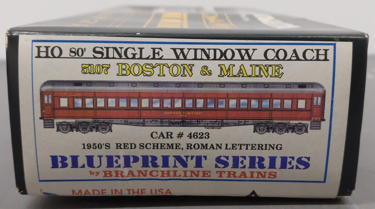 Branchline Trains 5107 HO 80' Boston & Maine Single Window Coach Car #4623 Kit EX/Box