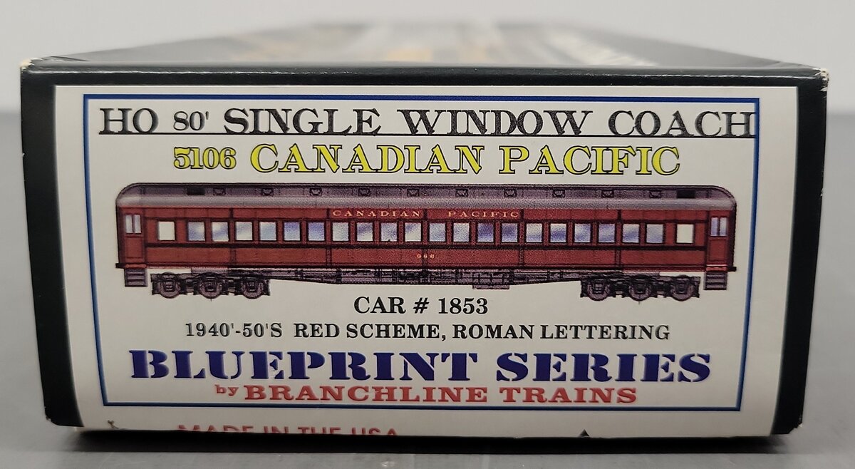 Branchline Trains 5106 HO Scale Canadian Pacific 80' Single Window Coach #1853 EX/Box