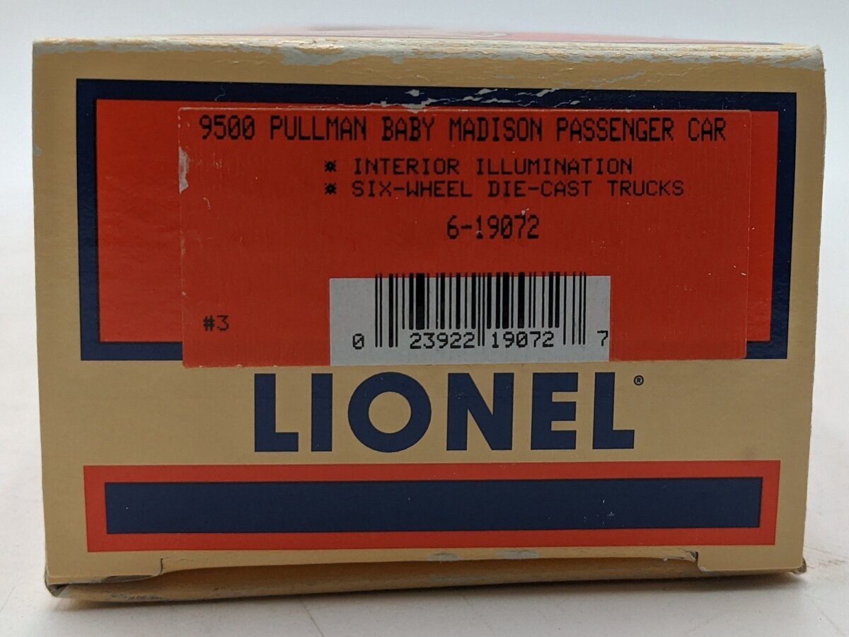 Lionel 6-19072 O Gauge Pullman Baby Madison "Laurel Summit" Coach Car #9500 LN/Box