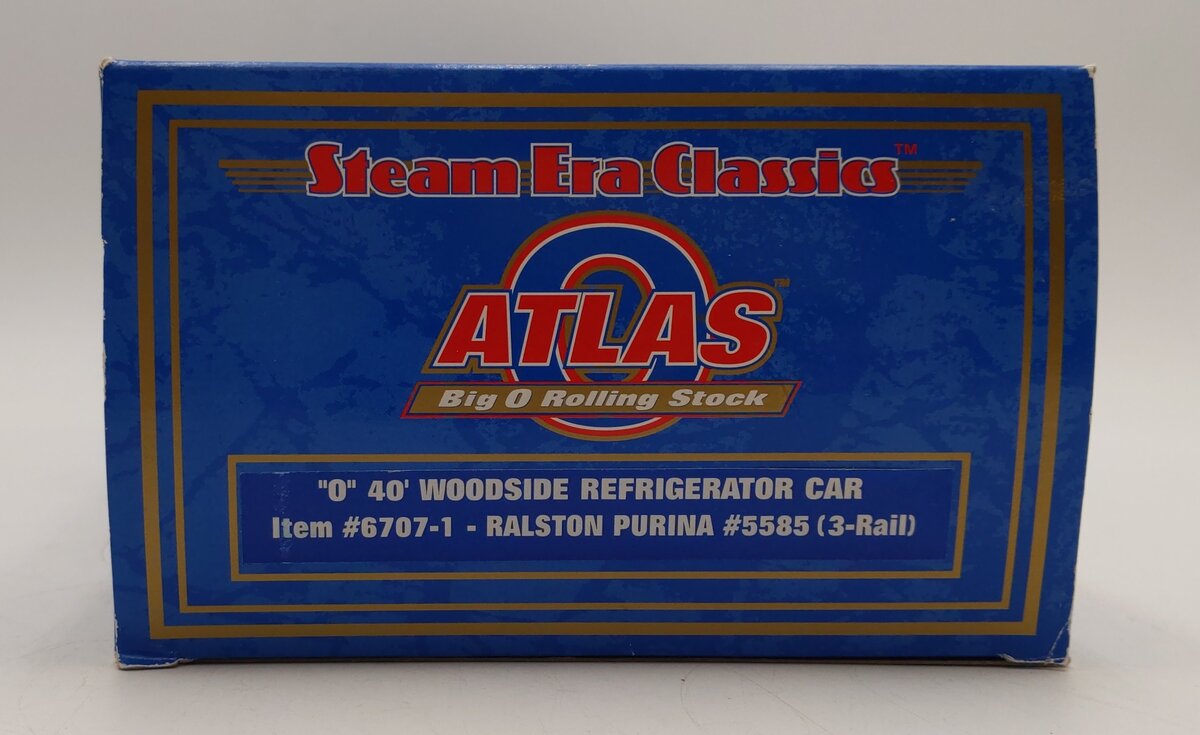 Atlas 6707-1 O Gauge Ralston Purina Woodside Reefer Car #5585 - 3 Rail LN/Box