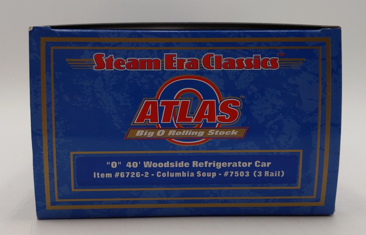 Atlas 6726-2 O Gauge Columbia Soup Woodside Refrigerator Car #7503 3-Rail LN/Box