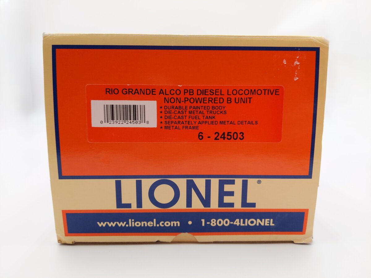 Lionel 6-24503 O Gauge DRGW Non-powered Alco PB Diesel B-unit #601B EX/Box