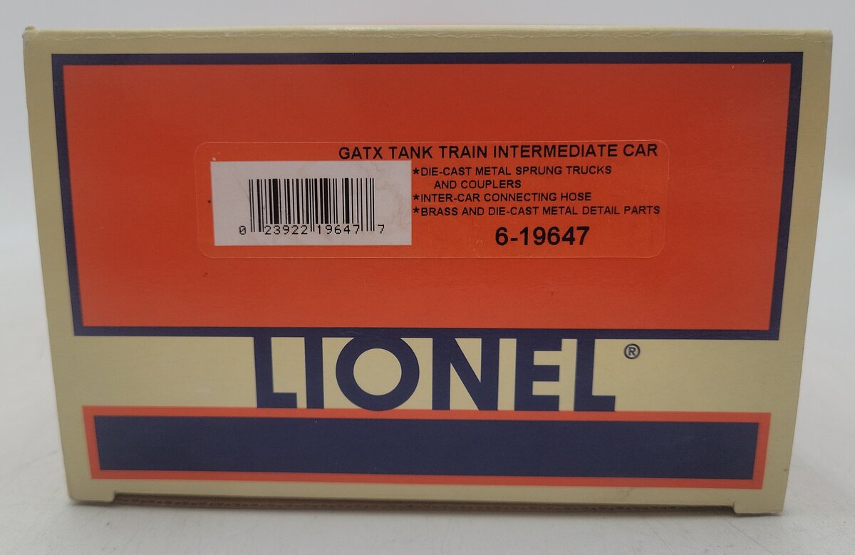 Lionel 6-19647 O Gauge GATX Tank Train Intermediate Car #44590 EX/Box