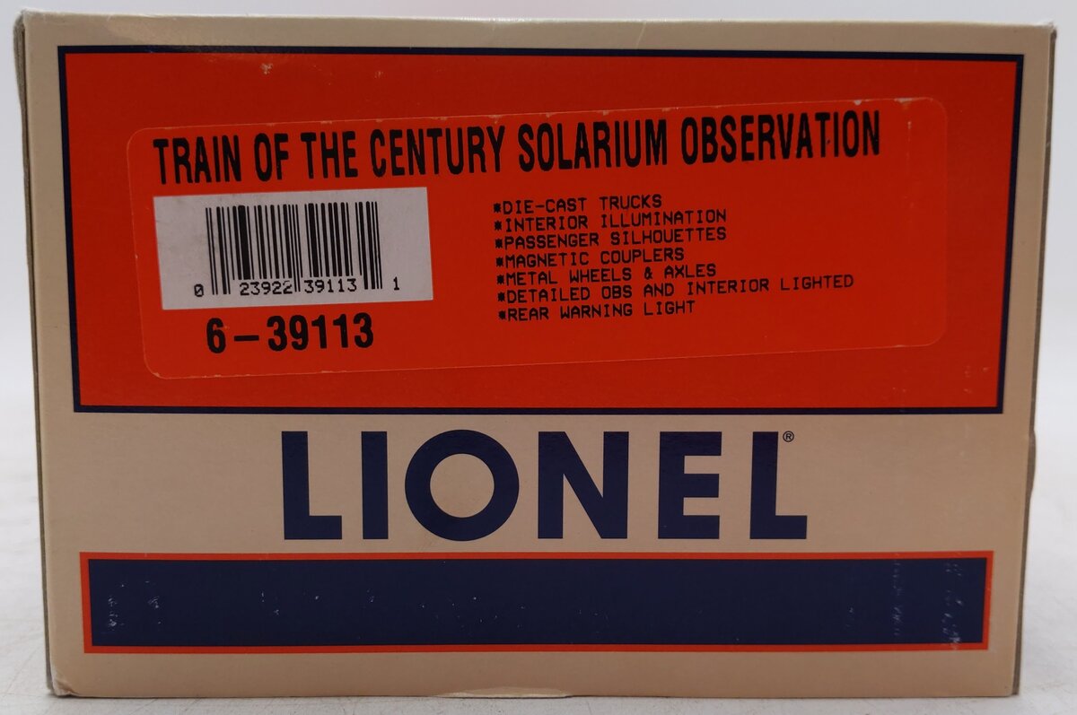Lionel 6-39113 O Gauge Train of the Century "Lionel" Solarium Observation Car #4 EX/Box