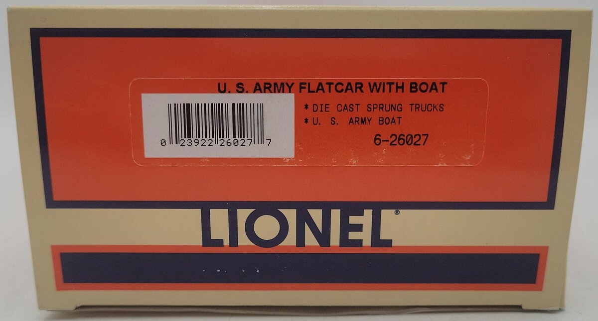 Lionel 6-26027 O Gauge U.S. Army Flatcar w/Boat #6425 EX/Box
