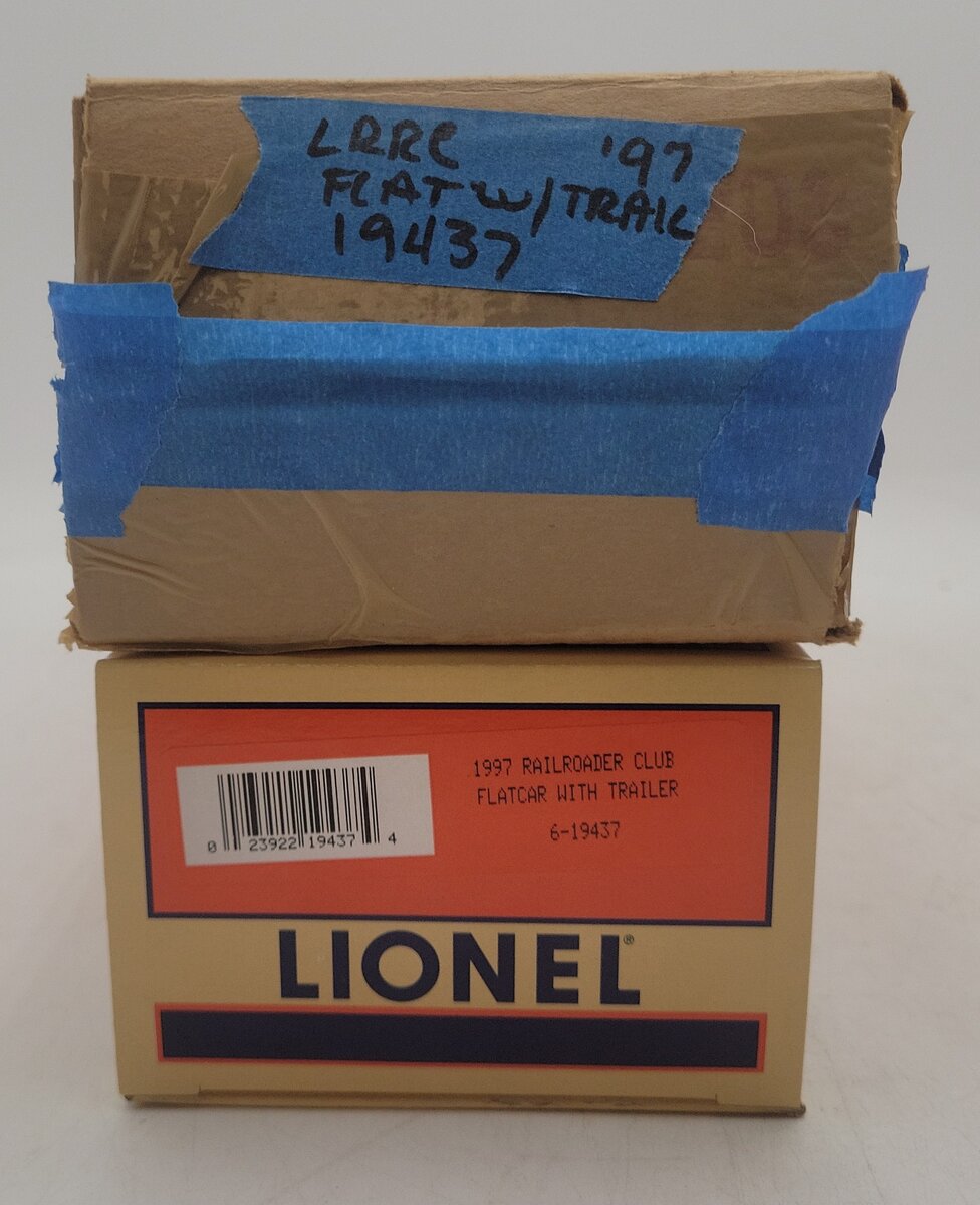 Lionel 6-19437 O Gauge Lionel Rail Roader Club Flatcar w/Inside Track Trailer EX/Box
