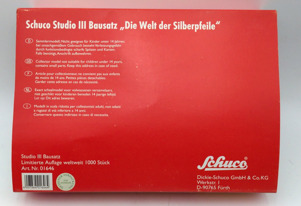 Schuco 01646 Tin-Lithograph Studio III Bausatz Wind-Up Car Kit NIB
