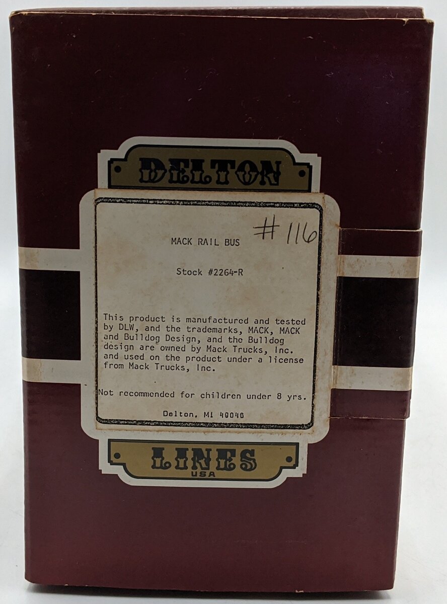 Delton 2264-R G Scale DSP&PRR Mack Rail Bus NIB