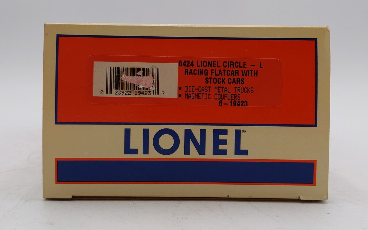 Lionel 6-19423 O Gauge Lionel Circle-L Racing Flatcar with Stock Car Load #6424 LN/Box